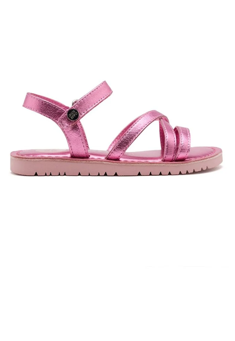 Sandale din piele cu inchidere velcro si model uni, Roz