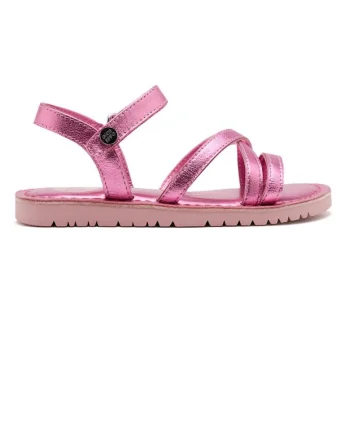 Sandale din piele cu inchidere velcro si model uni, Roz