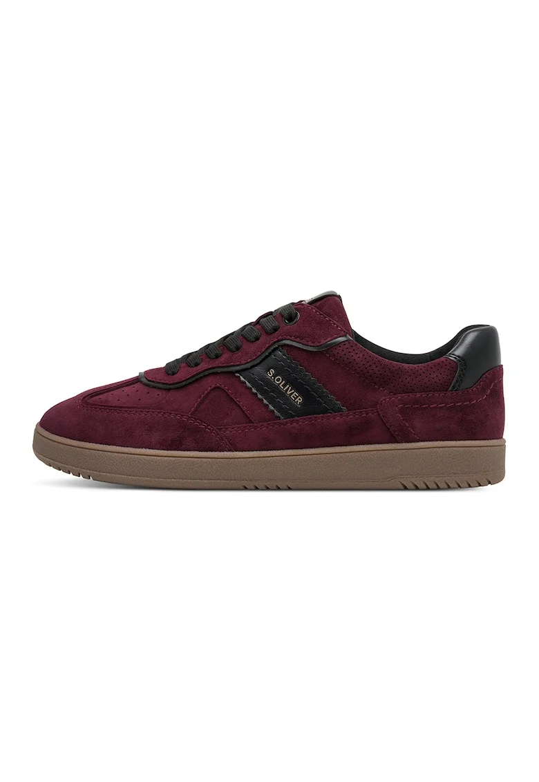 Pantofi sport low cut de piele intoarsa, Visiniu