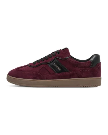 Pantofi sport low cut de piele intoarsa, Visiniu