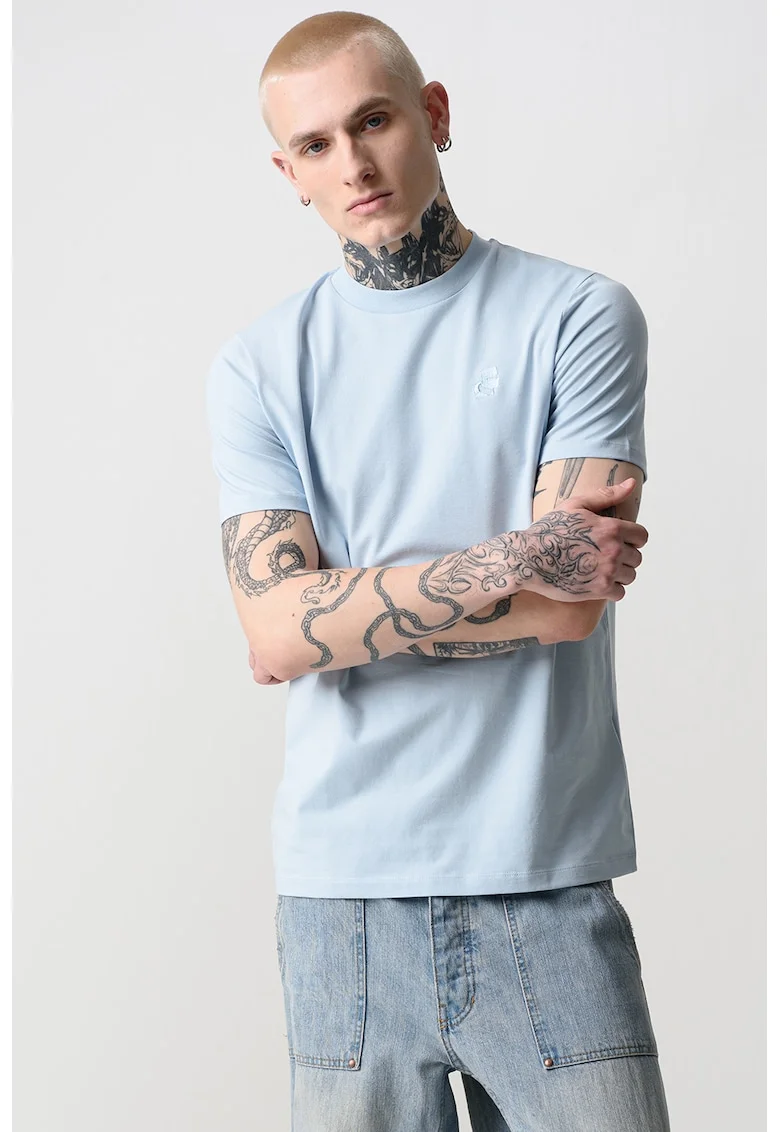 Tricou uni cu decolteu la baza gatului, Albastru pastel