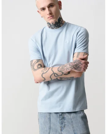 Tricou uni cu decolteu la baza gatului, Albastru pastel