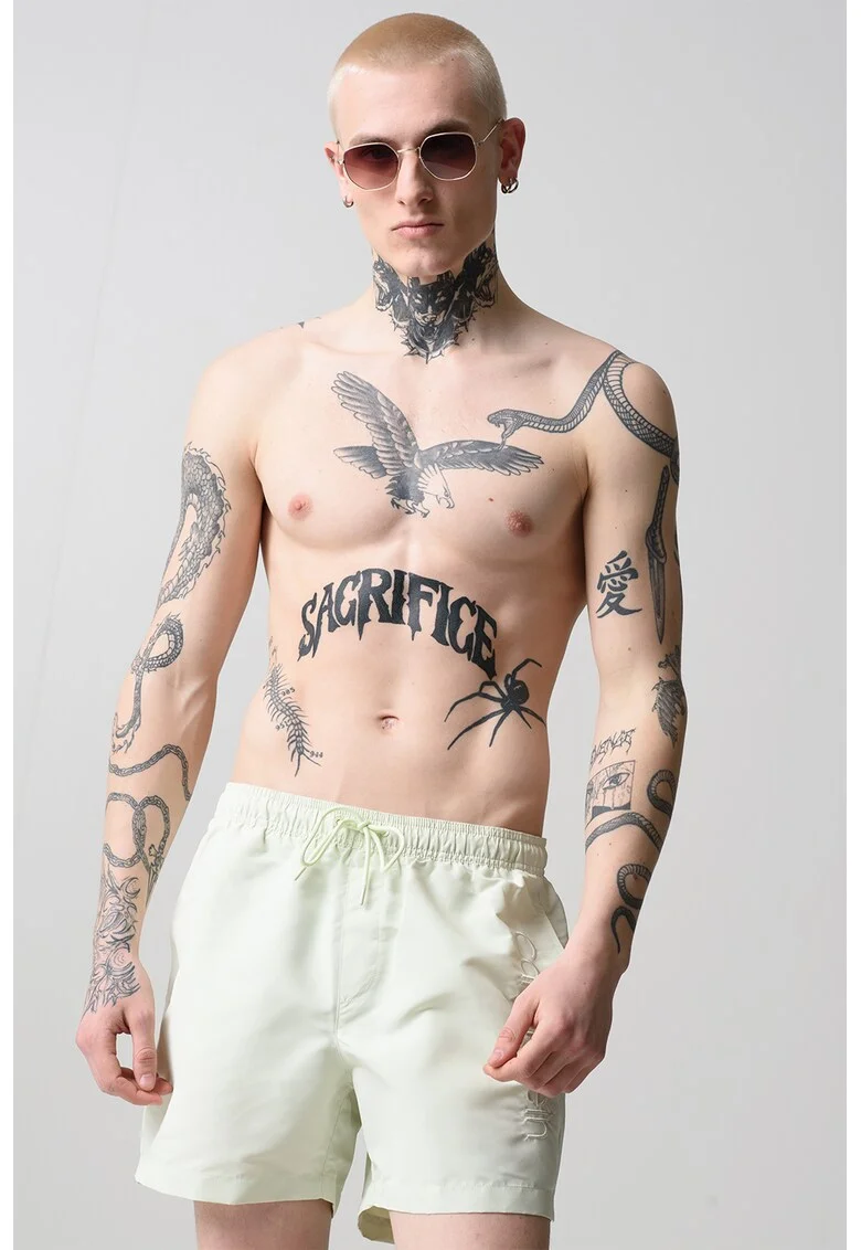 Pantaloni scurti de baie cu talie ajustabila, Verde pal