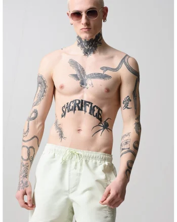 Pantaloni scurti de baie cu talie ajustabila, Verde pal