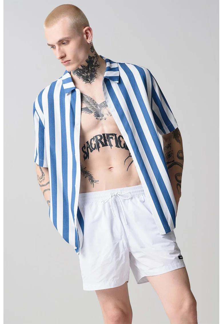 Pantaloni scurti de baie cu snur si buzunare laterale, Alb optic