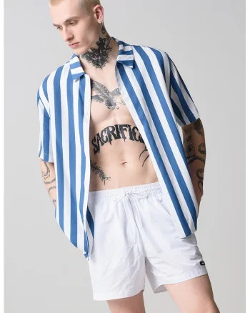 Pantaloni scurti de baie cu snur si buzunare laterale, Alb optic