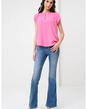 Bluza vaporoasa cu maneci scurte, Roz deschis