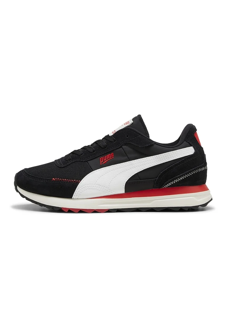 Pantofi sport unisex cu detalii de piele intoarsa Road Rider, Alb/Negru