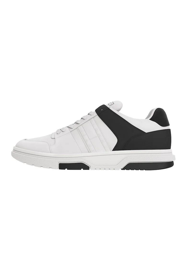 Pantofi sport low-cut de piele, Alb/Negru