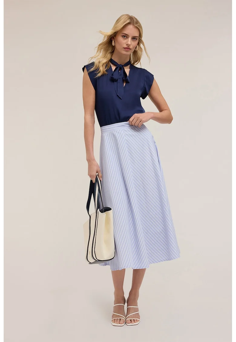 Fusta midi evazata, Alb/Albastru pastel