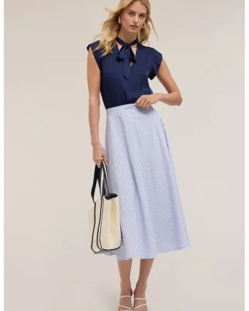 Fusta midi evazata, Alb/Albastru pastel