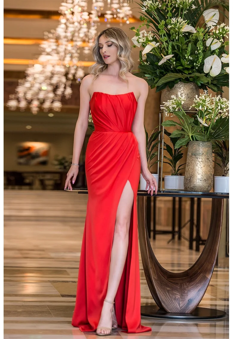 Rochie lunga din satin, Rosu