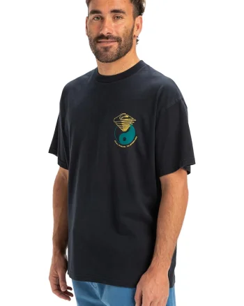Tricou lejer cu model grafic pe spate, Negru/Galben/Verde persan