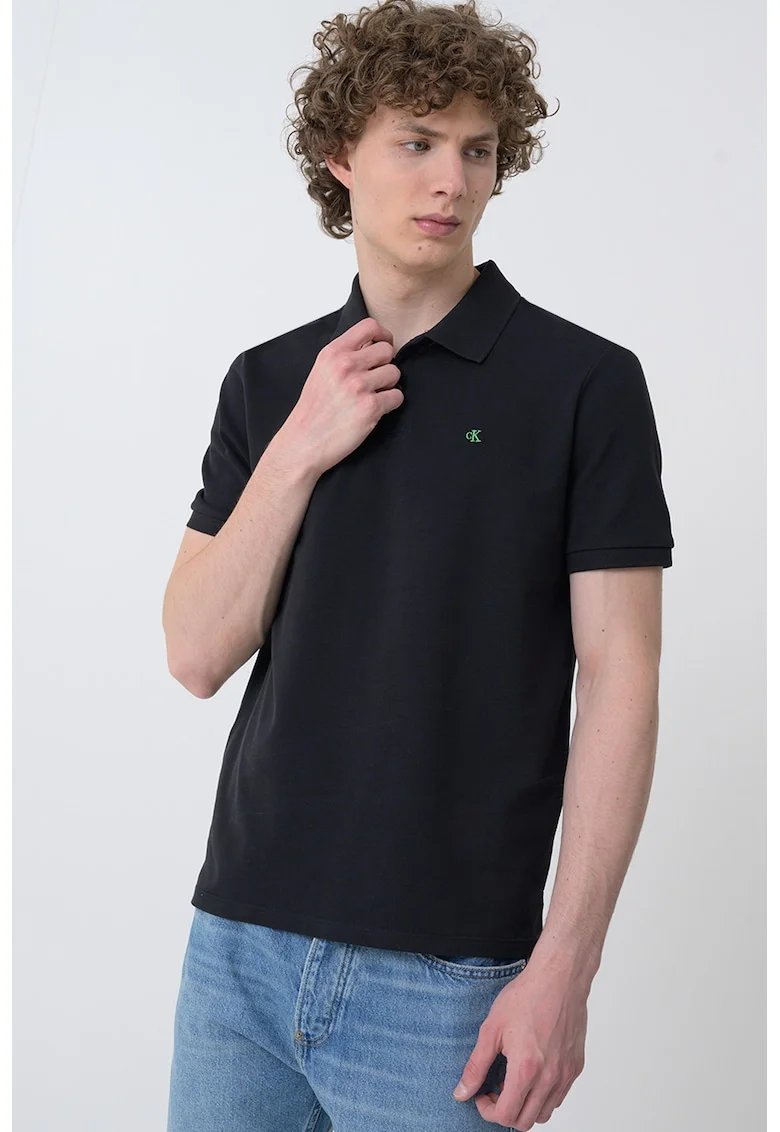 Tricou polo de bumbac pique, Negru