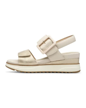 Sandale wedge cu garnituri din piele ecologica, Auriu/Bej deschis