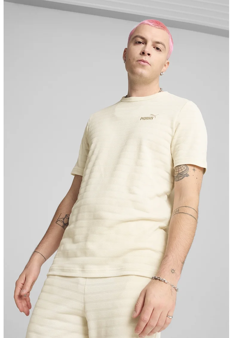 Tricou din amestec de bumbac cu logo brodat, Bej deschis
