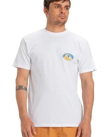 Tricou cu decolteu la baza gatului si imprimeu pe spate, Alb/Portocaliu/Albastru lavanda