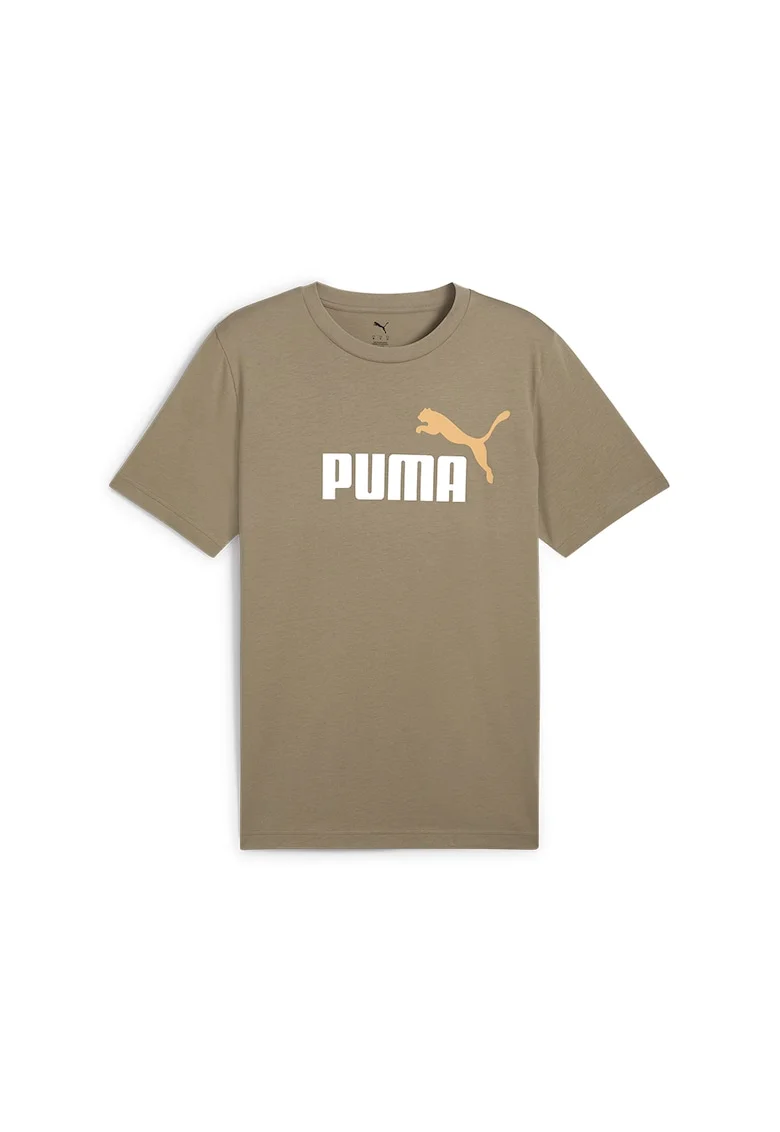 Tricou cu decolteu la baza gatului si imprimeu logo Essentials 2, Alb/Portocaliu/Maro deschis