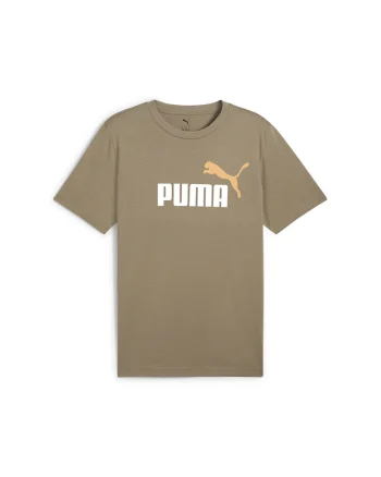 Tricou cu decolteu la baza gatului si imprimeu logo Essentials 2, Alb/Portocaliu/Maro deschis