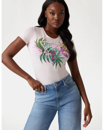Tricou cu imprimeu floral, Verde/Violet/Roz pal