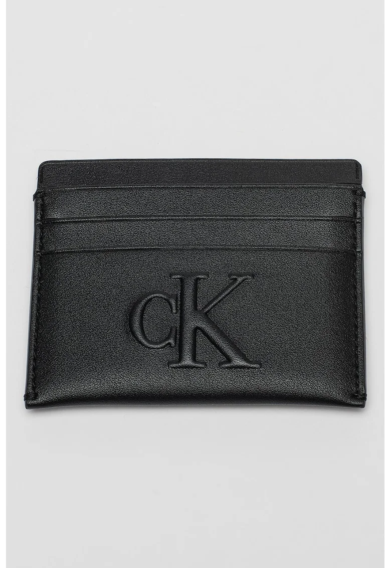 Portcart de piele ecologica cu logo, Negru