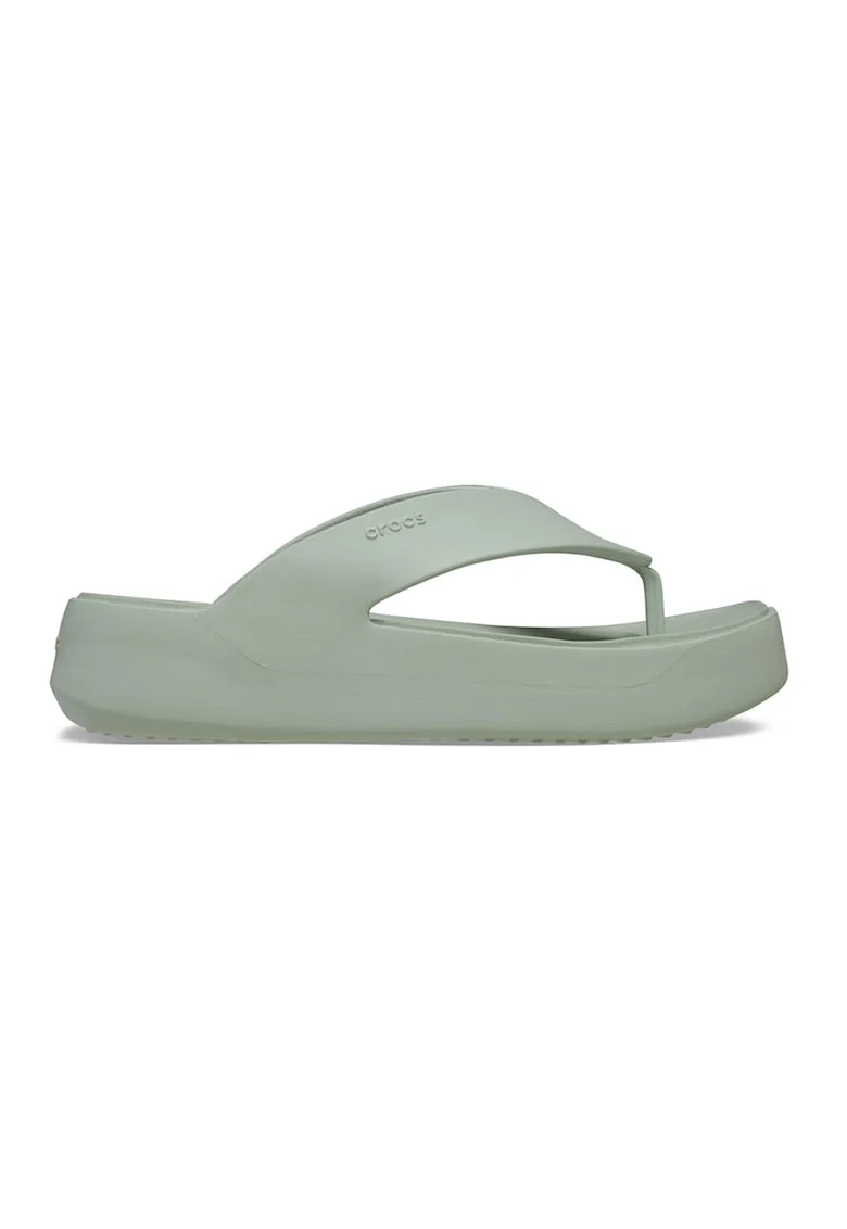 Papuci flip-flop cu talpa wedge si logo Getaway, Verde sparanghel