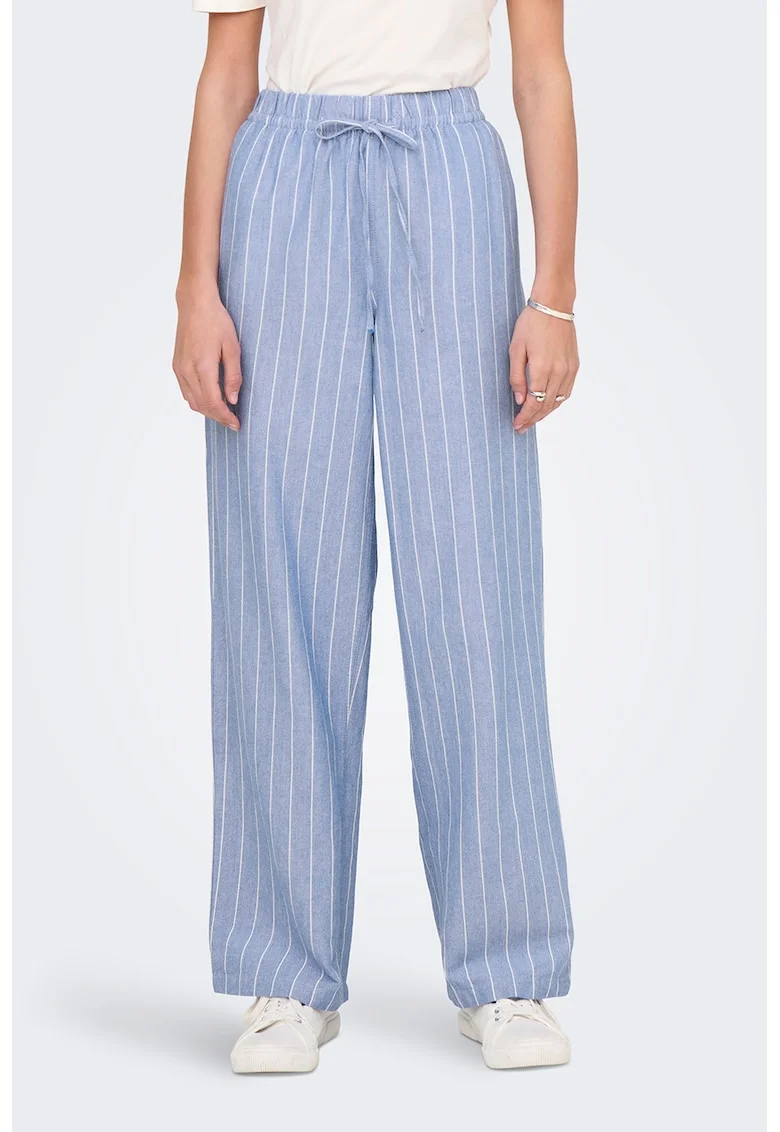 Pantaloni din amestec de bumbac cu model in dungi, Alb/Albastru deschis
