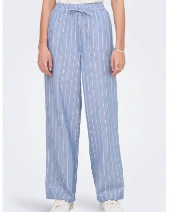 Pantaloni din amestec de bumbac cu model in dungi, Alb/Albastru deschis