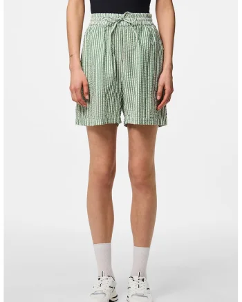 Pantaloni scurti de bumbac cu model in dungi, Alb/Verde pal