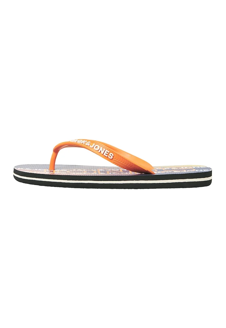 Papuci flip-flop cu talpa plata si detaliu logo, Portocaliu