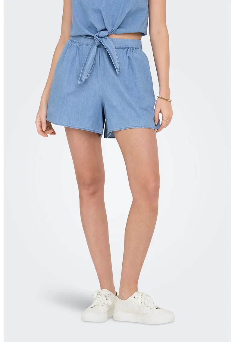 Pantaloni scurti din bumbac cu talie inalta, Albastru lavanda