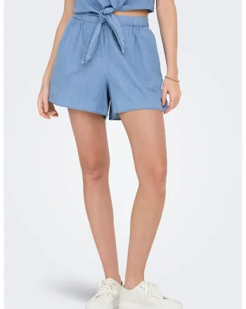 Pantaloni scurti din bumbac cu talie inalta, Albastru lavanda