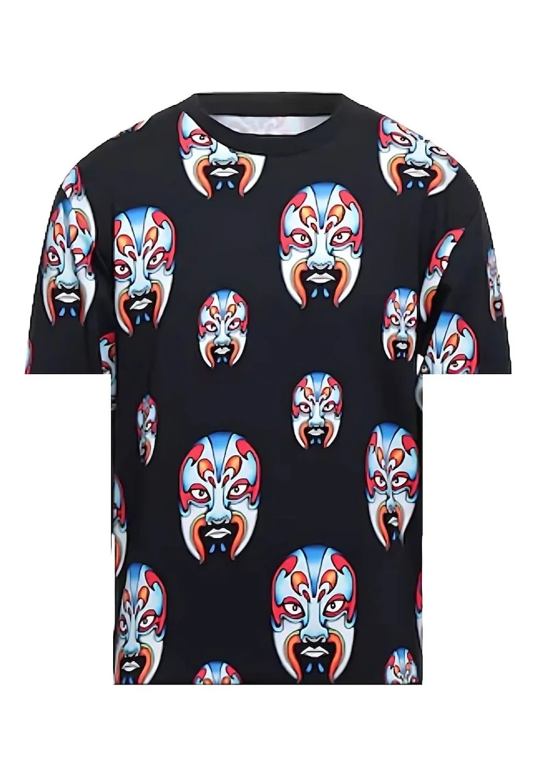 Tricou  bumbac, negru, design unic, multicolor,