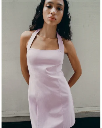 Rochie mini cu decolteu halter, Roz pastel