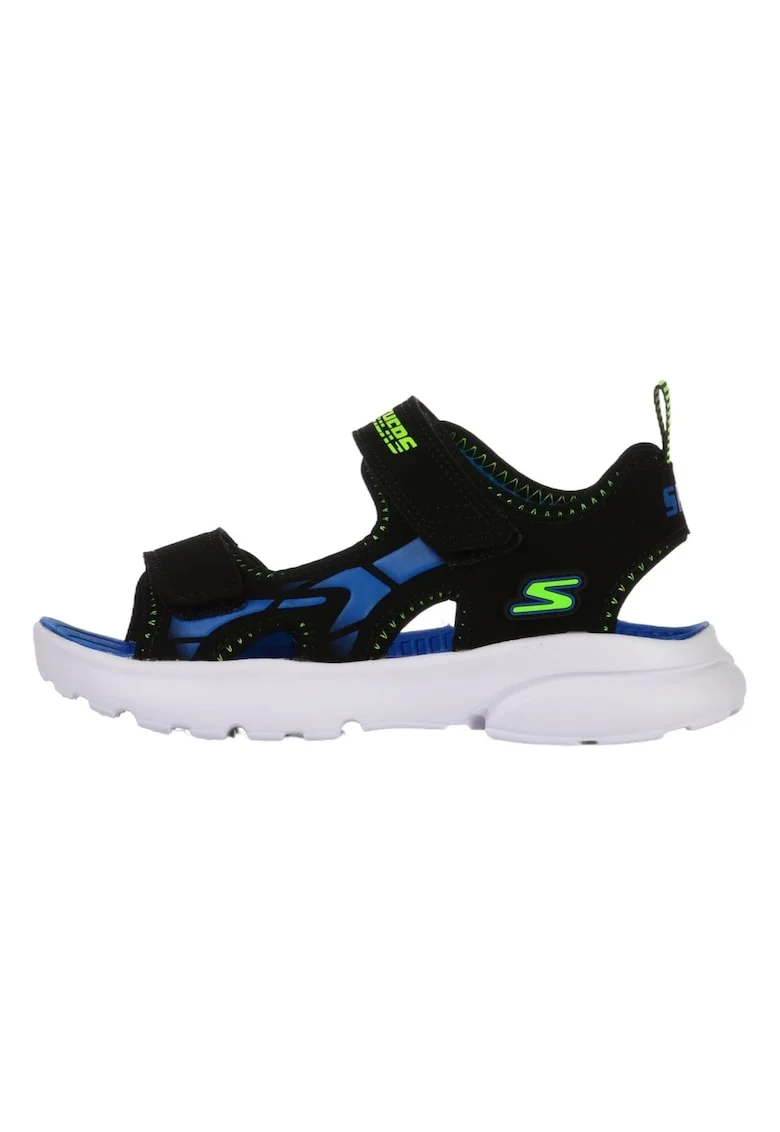 Sandale cu inchidere velcro si detalii logo, Negru
