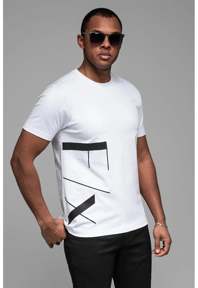 Tricou de bumbac cu imprimeu, Alb/Negru
