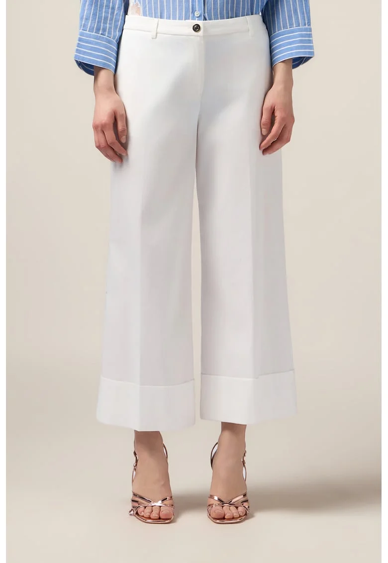 Pantaloni cu croiala ampla si talie inalta, Alb optic