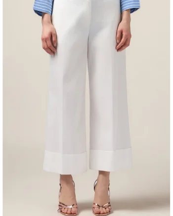 Pantaloni cu croiala ampla si talie inalta, Alb optic