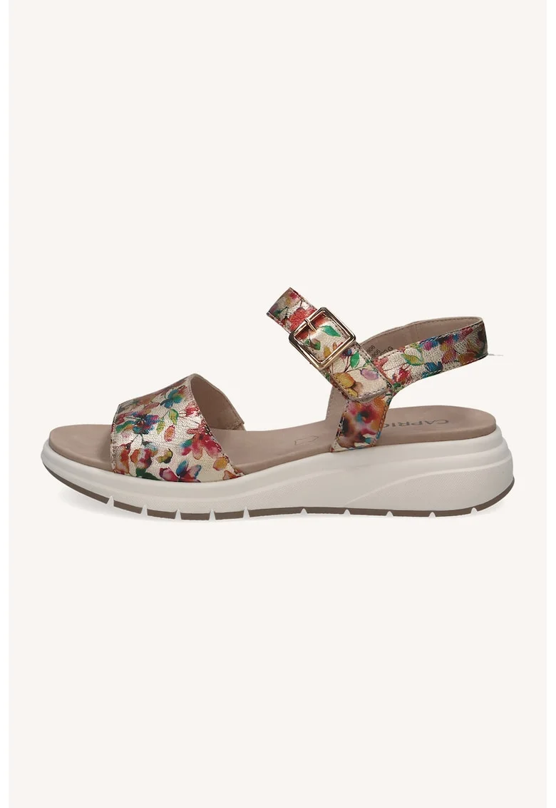 Sandale wedge din piele cu catarama, Multicolor