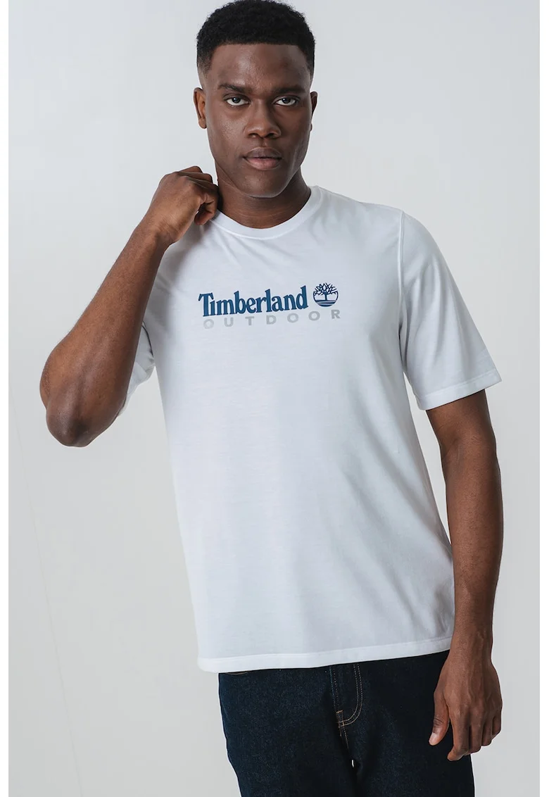 Tricou cu imprimeu logo si protectie UV Outdoor, Alb/Bleumarin
