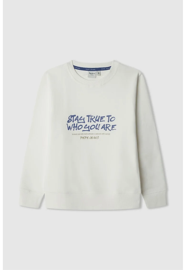 Bluza de trening cu imprimeu text, Albastru inchis/Alb murdar