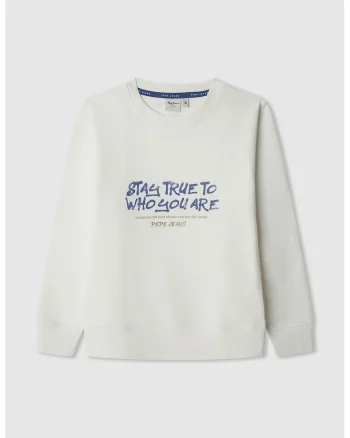 Bluza de trening cu imprimeu text, Albastru inchis/Alb murdar
