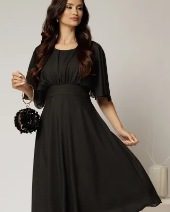 Rochie midi din voal negru cu maneci scurte lejere