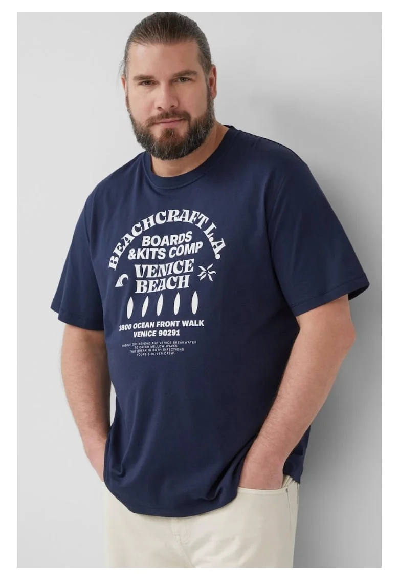 Big Sizes Tricou barbati big sizes din bumbac cu imprimeu text, Bleumarin inchis