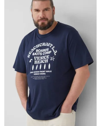 Big Sizes Tricou barbati big sizes din bumbac cu imprimeu text, Bleumarin inchis