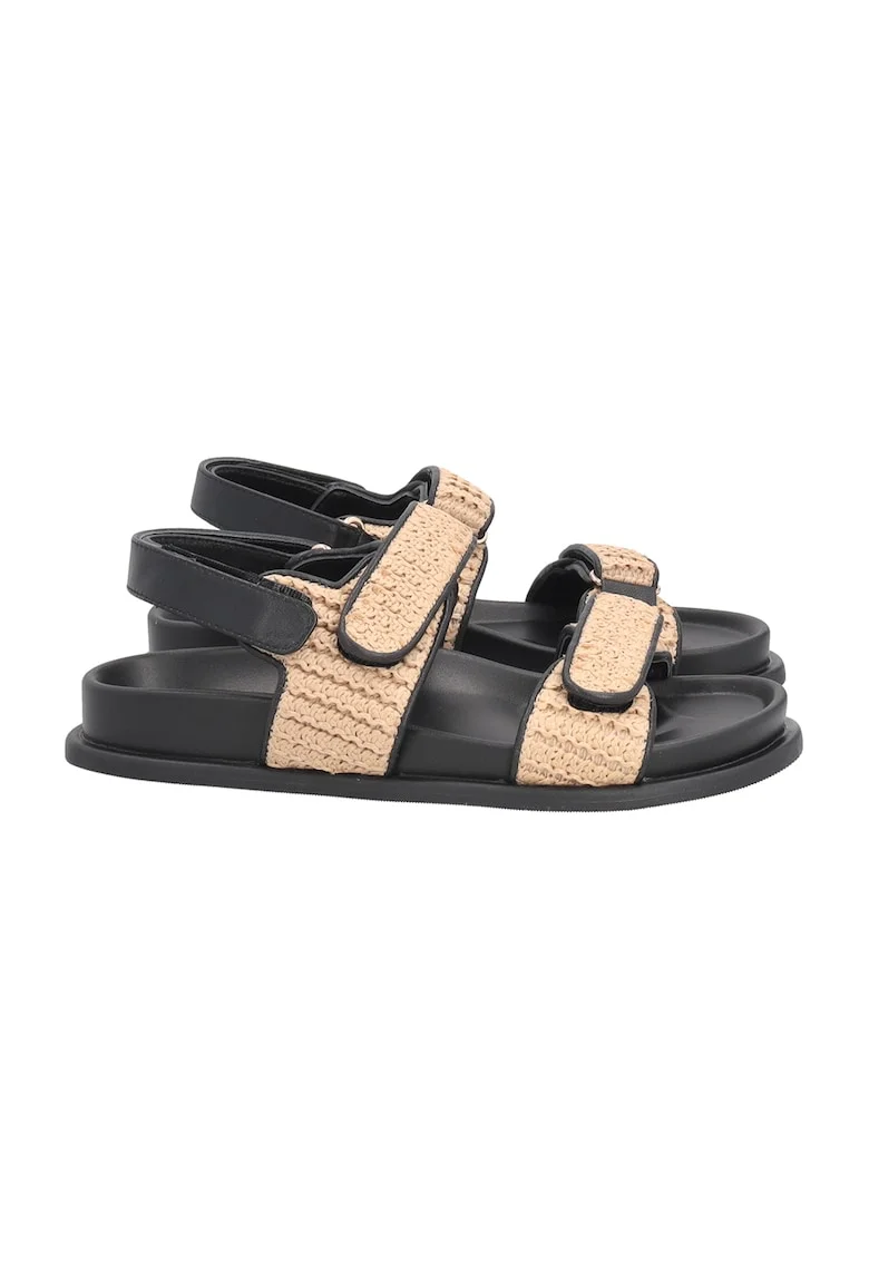 Sandale cu garnituri din piele si material sintetic Tansy, Negru/Maro nisip