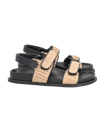 Sandale cu garnituri din piele si material sintetic Tansy, Negru/Maro nisip
