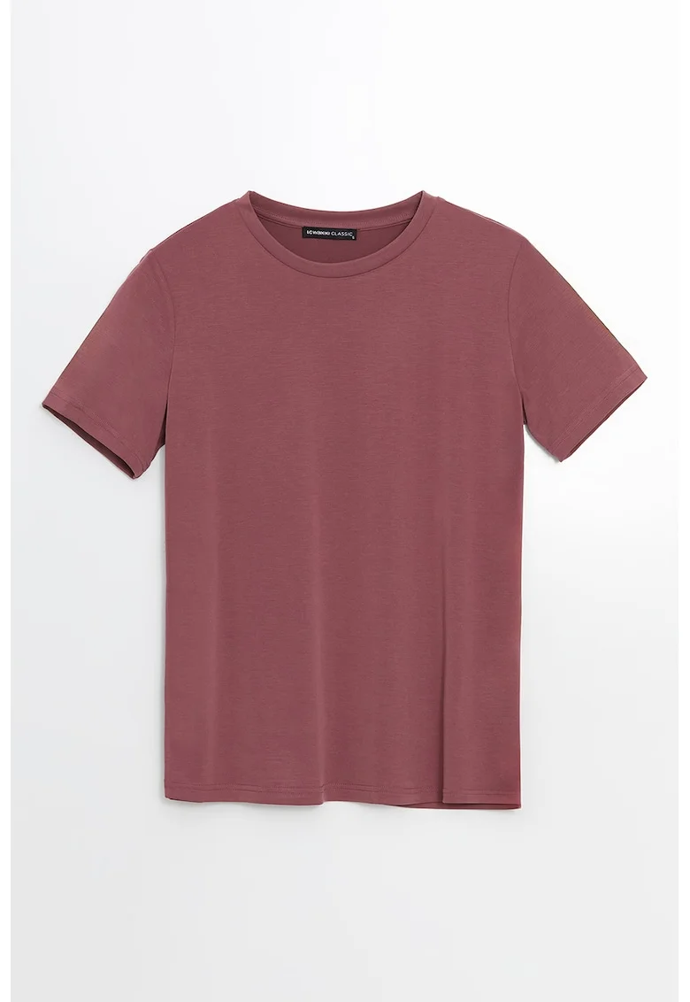 Tricou din amestec de modal cu decolteu la baza gatului, Roz fandango