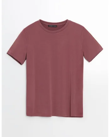 Tricou din amestec de modal cu decolteu la baza gatului, Roz fandango