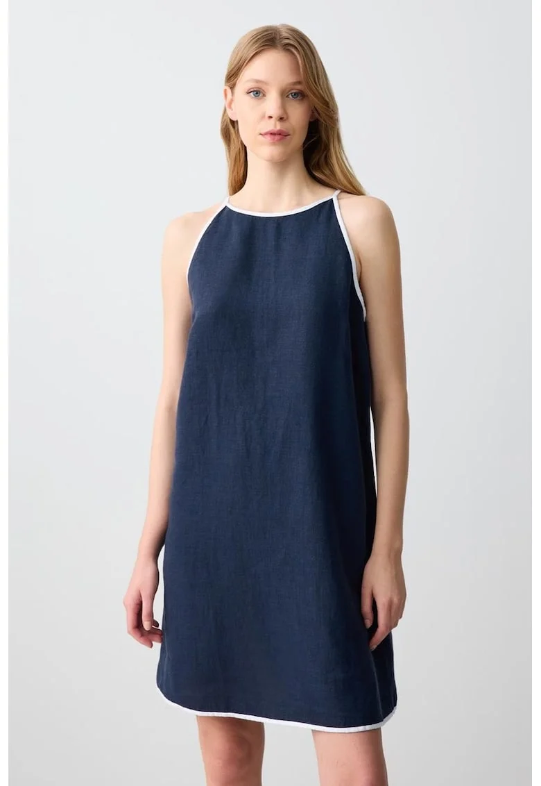 Rochie mini de in, Albastru inchis/Albastru